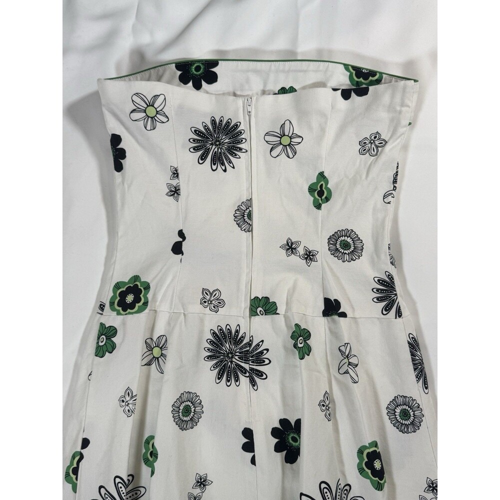 Teeze Me Strapless Floral Dress Size 9 | Green Black White Cotton Fit Flare - Picture 4 of 6